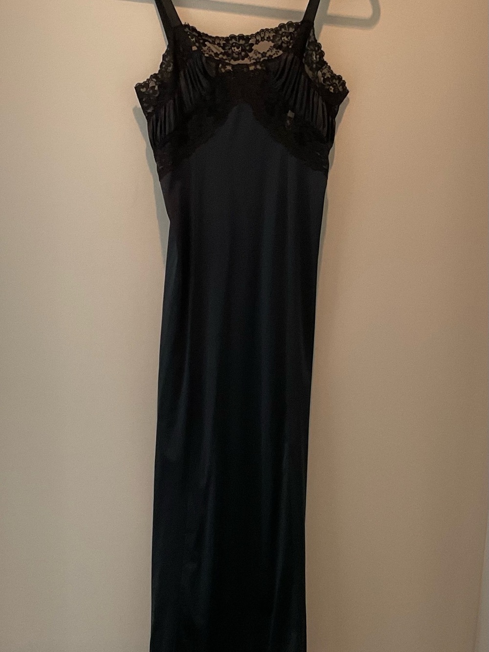 Black Lace-Trim Nylon Vanity Fair Ankle Length Slip Dress - Women Intimates